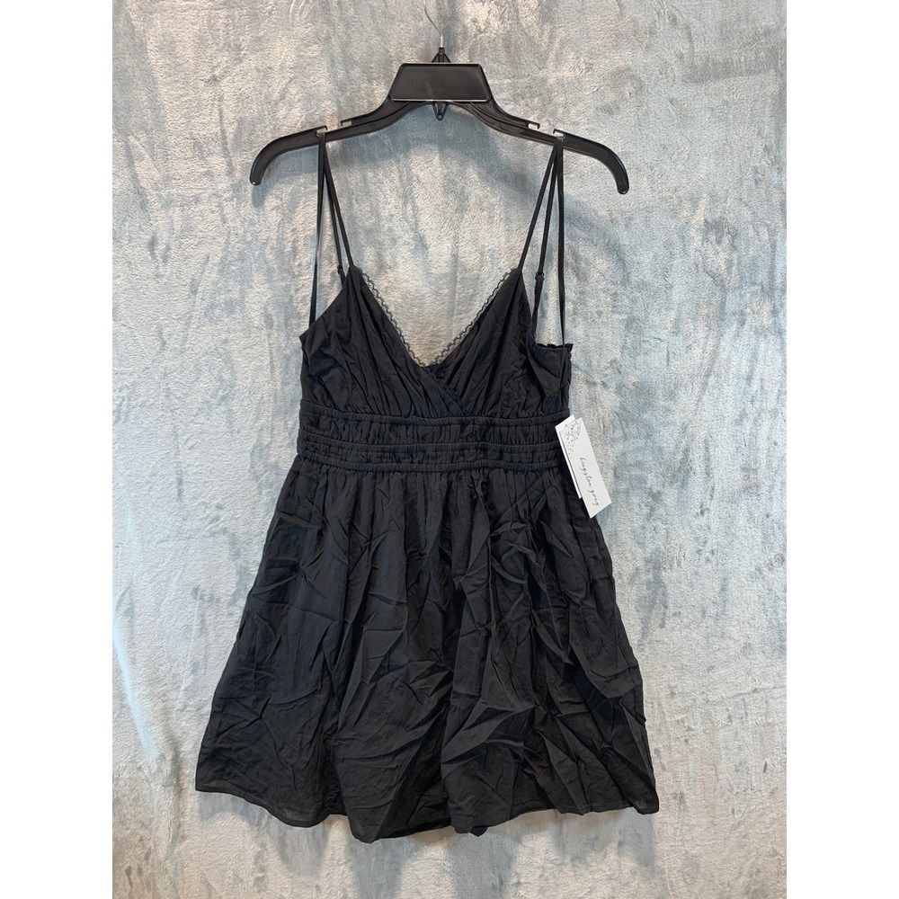 Kingston Grey Womens Black Cotton Smocked Lace Trim Mini Dress M 5400-BN5B